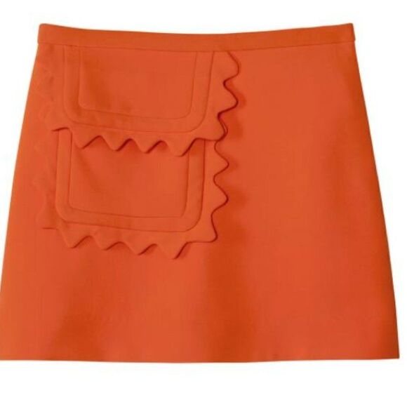 Orange Skirt with Scallop Trim Pocket- Vintage Mid-Century Look - Picture 2 of 13